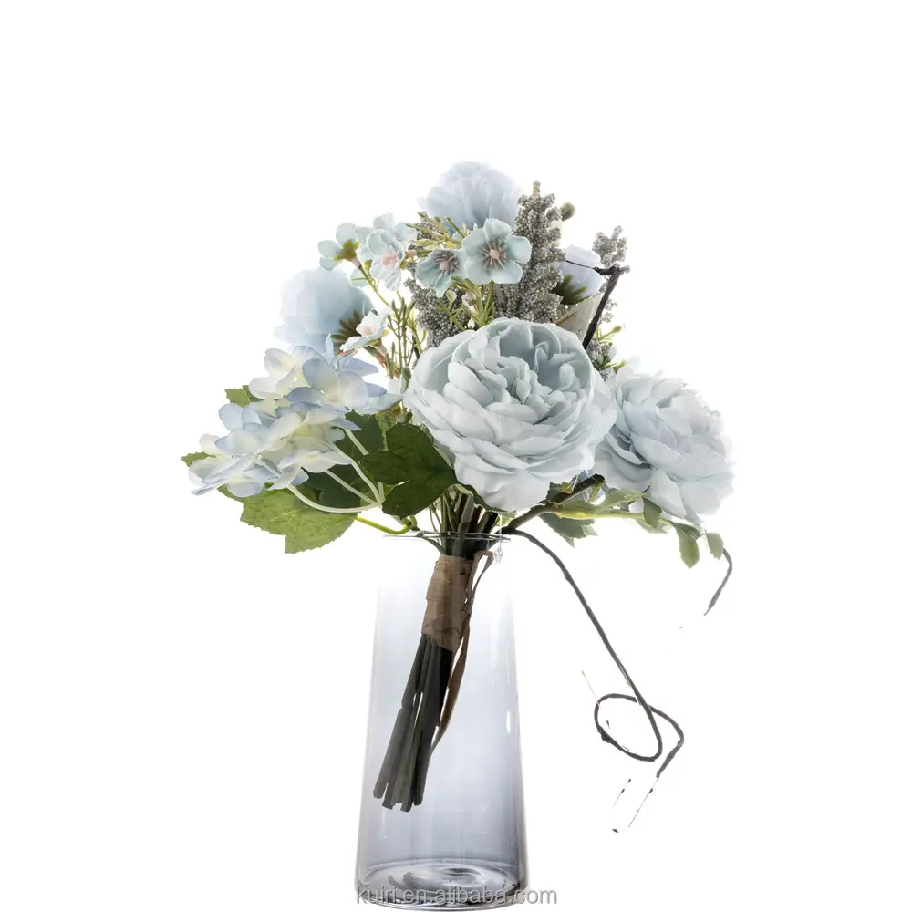 27cm nuevo ramo de flores artificiales azul claro té Rosa Ranunuculus Hortensia nuevo diseño suministros de boda