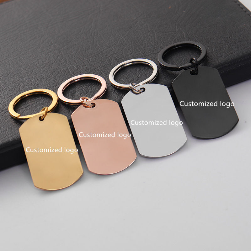 Custom Engraved Stainless Steel Dog Tag Keychain - Free Personalization Key Ring (White Engraving)