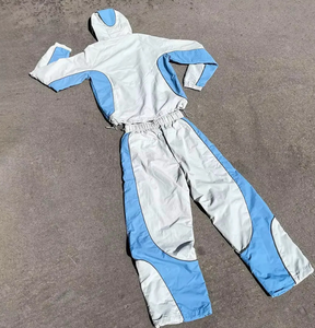 ชุดกีฬากันลมผ้าไนลอนสำหรับผู้ชายเสื้อวอร์มมีฮู้ดและกางเกงขายาวแห้งเร็วสีบล็อก - Product Image 2