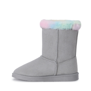 Bottes mi-mollet unisexes pour filles, mode, hiver/toutes saisons, daim gris avec fausse fourrure arc-en-ciel, doublure en peluche douce, antidérapantes, chaudes, pour enfants - Product Image 6