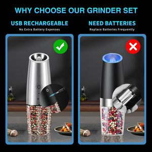 Hot Selling Adjustable Spice Black Pepper Grinder <b>Mill</b> with Blue Light Automatic Gravity Electric Salt and Pepper <b>Mill</b> Set of 2 - Product Image 2