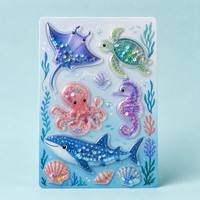 Motif holographique transparent personnalisable en taille et forme, durable, auto-adhésif, rempli de paillettes liquides, imprimé UV/CMYK