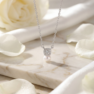 Collar de Plata S925 con Baño de Oro de 18K y Perla de Concha, Colgante Redondo con Circonita Cúbica, Regalo de Joyería para Mujer - Product Image 4