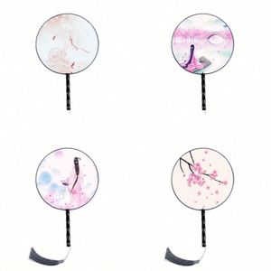Éventail rond portable en bois ancien translucide et soyeux, style ange, technique de bambou, pour mariage, décoration intérieure et cadeau, peinture - Product Image 1
