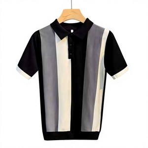 Polo à manches courtes rayé pour homme, design tissé décontracté bicolore, coupe classique - Product Image 4