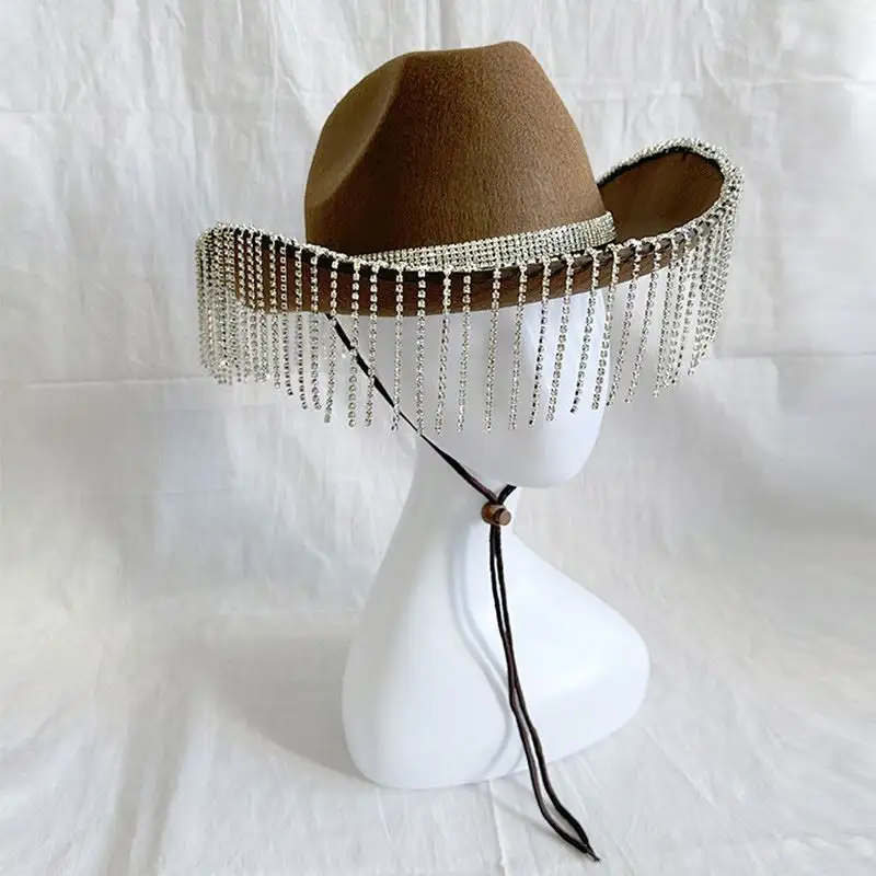 Dört renk Rhinestone Cowgirl şapka ışıltılı kovboy şapkası erkek kadın Cosplay parti kostüm