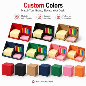 Caja de Notas Giratoria 2 en 1 con Logotipo Personalizado, Organizador de Escritorio Plegable, Juego de Notas Adhesivas con Marcadores de Página de 5 Colores para Regalo de Oficina - Product Image 3