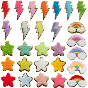 Wholesale Iron on Towel Lightning Star Patches Cartoon Chenille Patch Adhesive Cute Rainbow Clothing Patches Kids for Girl Bag