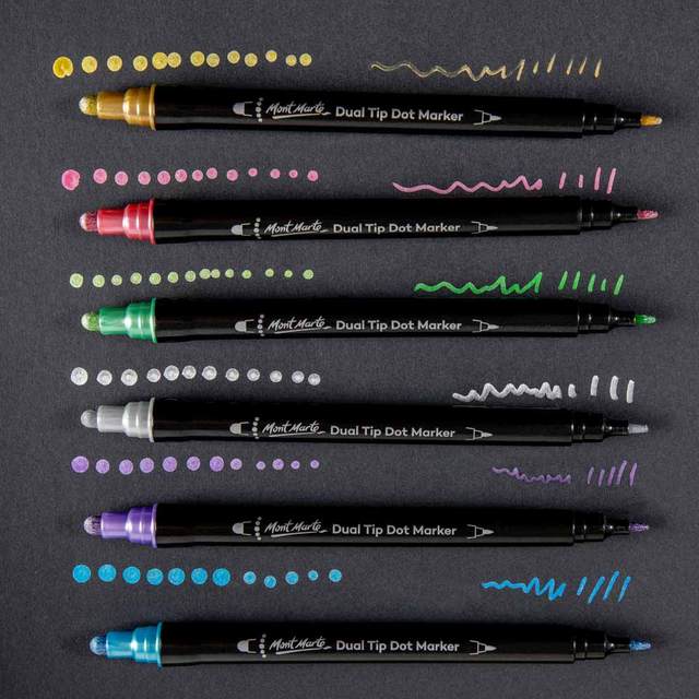 Mont Marte Dot Markers Dual Tip Metallic 6pc Marker Pen Artist Markers