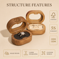 Boîte ovale de luxe en bois de noyer avec couvercle en verre et fermeture magnétique pour bague de fiançailles, idéale pour les cadeaux de demande en mariage
