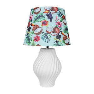 Lampe de table en céramique de style tropical, lampe de chevet, lampe de bureau, abat-jour en tissu, lampe de lecture - Product Image 4