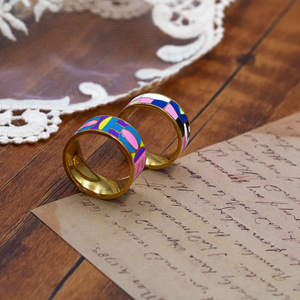 European American Style <b>Titanium</b> Steel <b>Ring</b> Geometric Enamel Colorful Women's Jewelry Gift - Product Image 2