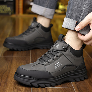 Bottes d'hiver pour hommes JSTE en cuir véritable avec doublure en fourrure antidérapante, bottines à bout rond, semelle extérieure en caoutchouc, semelle intermédiaire en EVA - Product Image 4