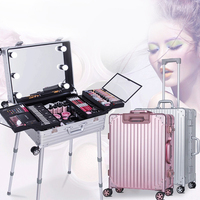 Malette de maquillage pliante, mallette de Table Portable en aluminium, avec Train, coiffeuse, Station avec miroir, trousse de cosmétiques pour Salon