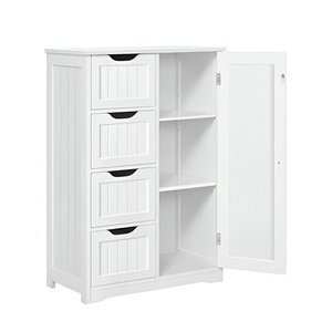 Meuble de salle de bain sur pied en bois blanc résistant à l'eau avec 4 tiroirs et <span class=keywords><strong>3</strong></span> étagères-Rangement polyvalent pour le salon et la cuisine - Product Image 5