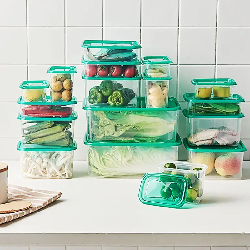 17pcs/set air hole storage plastic fresh food green container Refrigerator microwave with stackable 5pcs /9pcs