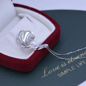 Collier pendentif en perle d'eau douce blanche de 7-8 mm, argent S925, forme de gourde avec une forte luminosité, forme ronde fine, design ajouré - Product Image 4