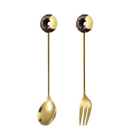 Ensemble cuillère et fourchette à café en acier inoxydable finition miroir, motif donut et sucette, ustensiles créatifs pour desserts