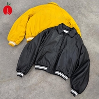 Streetwear OEM personnalisé Varsity Jacket Homme Laine Cuir Manches Noir Jaune College Bomber Style Baseball Jacket