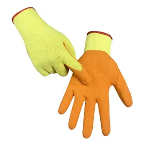 价格便宜防滑黄色棉乳胶手套透气劳保手套