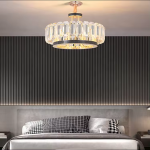 Zeal Lighting Modern <b>Round</b> Small Gold Crystal Chandelier <b>LED</b> Pendant <b>Light</b> Warm White for Bedroom - Product Image 1