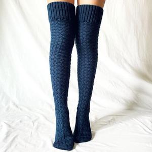 Cuissardes pour femmes, <span class=keywords><strong>bas</strong></span> chauds d'hiver pour dames, filles, <span class=keywords><strong>noir</strong></span>, blanc, au-dessus du genou, chaussettes Extra longues pour femmes, pieds en <span class=keywords><strong>laine</strong></span>, chauffe-jambes - Product Image 4