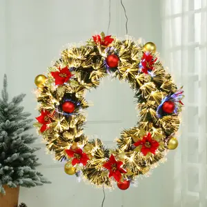 KG Xmas Customization Noel Navidad Natale 60CM 21 inch Pre-lit Christmas Wreath Fiber Optic Christmas Wreath With Ornaments