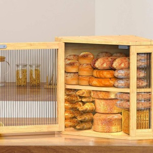Caja de Almacenamiento de Pan de 2 Niveles, Contenedor de Pan de Madera para Encimera, Gran Capacidad, Estante de Cocina - Product Image 2