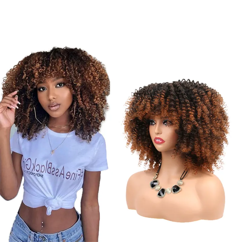 Afro Haar Pruik Afrika Classic Kant Hoofdband 14Inch 280G Sexy Hot Selling Afro Krullend Met Pony Kort Synthetisch Haar Voor Vrouw