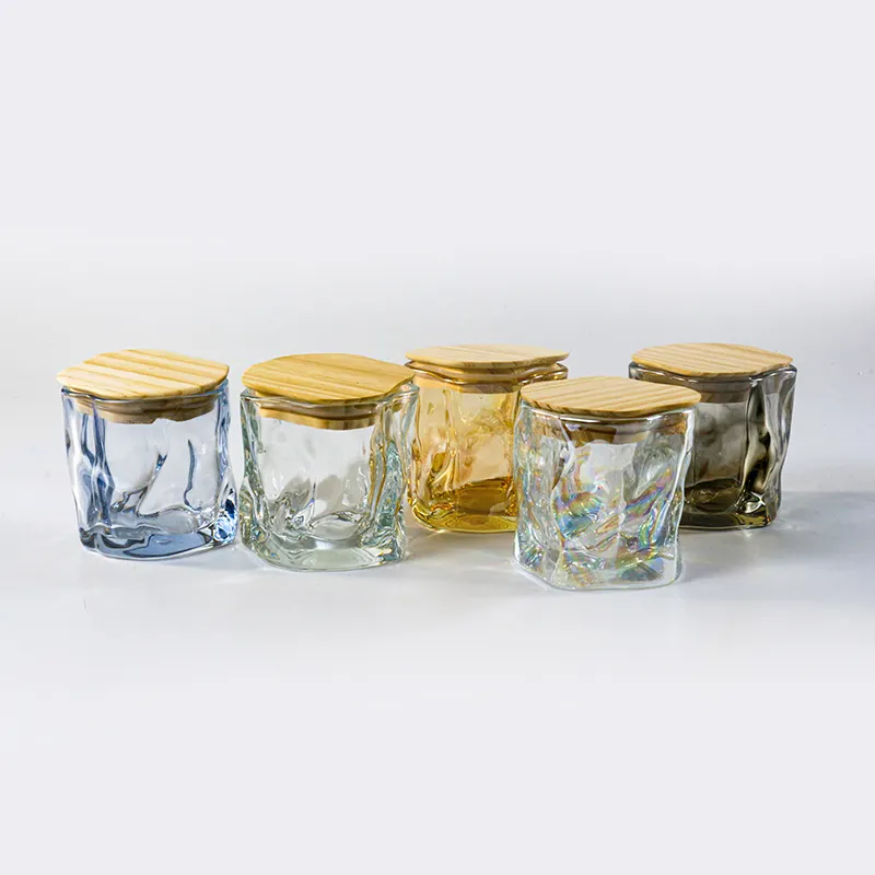 LO75 250ml eco-friendly honey jars glass unique clear Iridescent glass candle holder