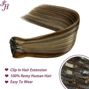 Extensions de cheveux humains à clips sans couture double épaisseur FH Wholesale, 100 % cheveux russes Remy, lot à clips - Product Image 2