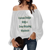 Nouveau produit : Blouse en mousseline asymétrique pour femme, motif drapeau d'Haïti, style créateur de mode, haut sexy à manches longues personnalisé, impression à la demande