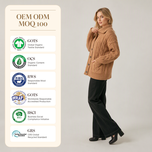 <span class=keywords><strong>Cardigan</strong></span> da Donna Personalizzato in Maglia a Trecce Color <span class=keywords><strong>Cammello</strong></span> con Collo Largo e Tasche Frontali - Product Image 2