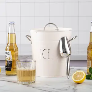 Metal Ice Bucket Home Ice Tub Ice Holder With Lid Inner Bucket And Scoop Beer Bucket Galvanized Party Tub