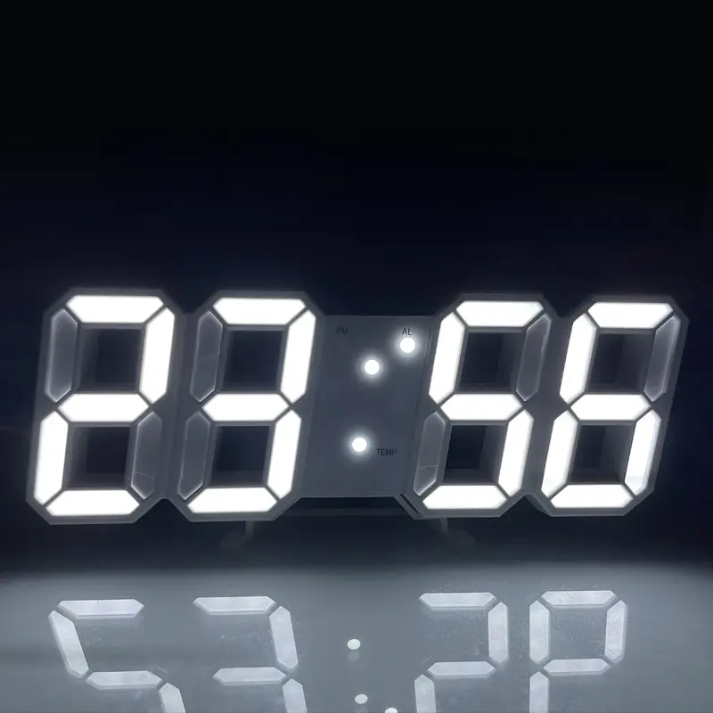 3d Led Tisch Wanduhr Digital Timer Nachtlicht Uhr Wecker für Lager Büro Wohnzimmer 12/24h Helligkeit einstellbar