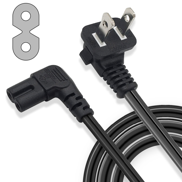 Usa 2 Prong Plug 90 Degree Angle Figure 8 Female Connector Ac Power Cord Nema 1-15p to Iec320 C7 Power Cable for Tv Printer PS