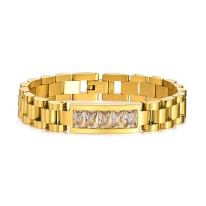 Bracelet jonc personnalisé en acier inoxydable plaqué or 18 carats avec pierres précieuses pour femmes et hommes, style bracelet de montre, vente en gros - Product Image 6