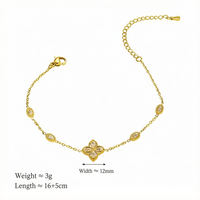 Bracelet en acier inoxydable 304 plaqué or 18 carats PVD, étanche, avec breloque fleur en zircon cubique et fermoir mousqueton, bijoux pour femme