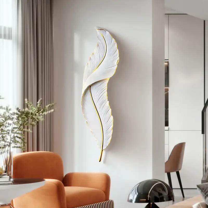 Applique murale à LED décorative en résine 90cm ronde éclairage nordique Design plume moderne créative chambre à coucher chevet salon fond