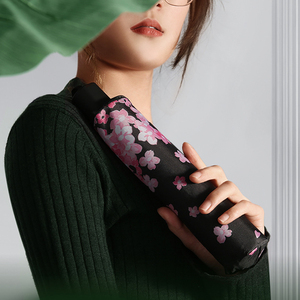 Parapluie de voyage Fleur de cerisier orientale, protection UV, entièrement automatique, commande manuelle, pliable en trois, en tissu pongé, pour femme - Product Image 2