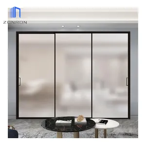 Zonron Oem 2 Panel Glass Slide Door Slim Aluminum Frame Sliding Glass Door System Partition Glass Door For Meeting Room