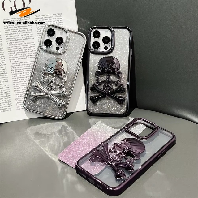 New 3D Skull Ghostface Case for iPhone 16 15 13 12 11 14 Pro Max With Stand Hollow Slim Shockproof Transparent Soft Cover