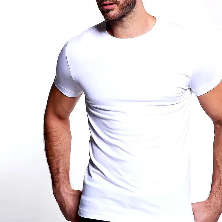 Camiseta de algodão orgânico 95% elástico, camiseta personalizada com músculos slim em branco liso e básico para homens, 5%