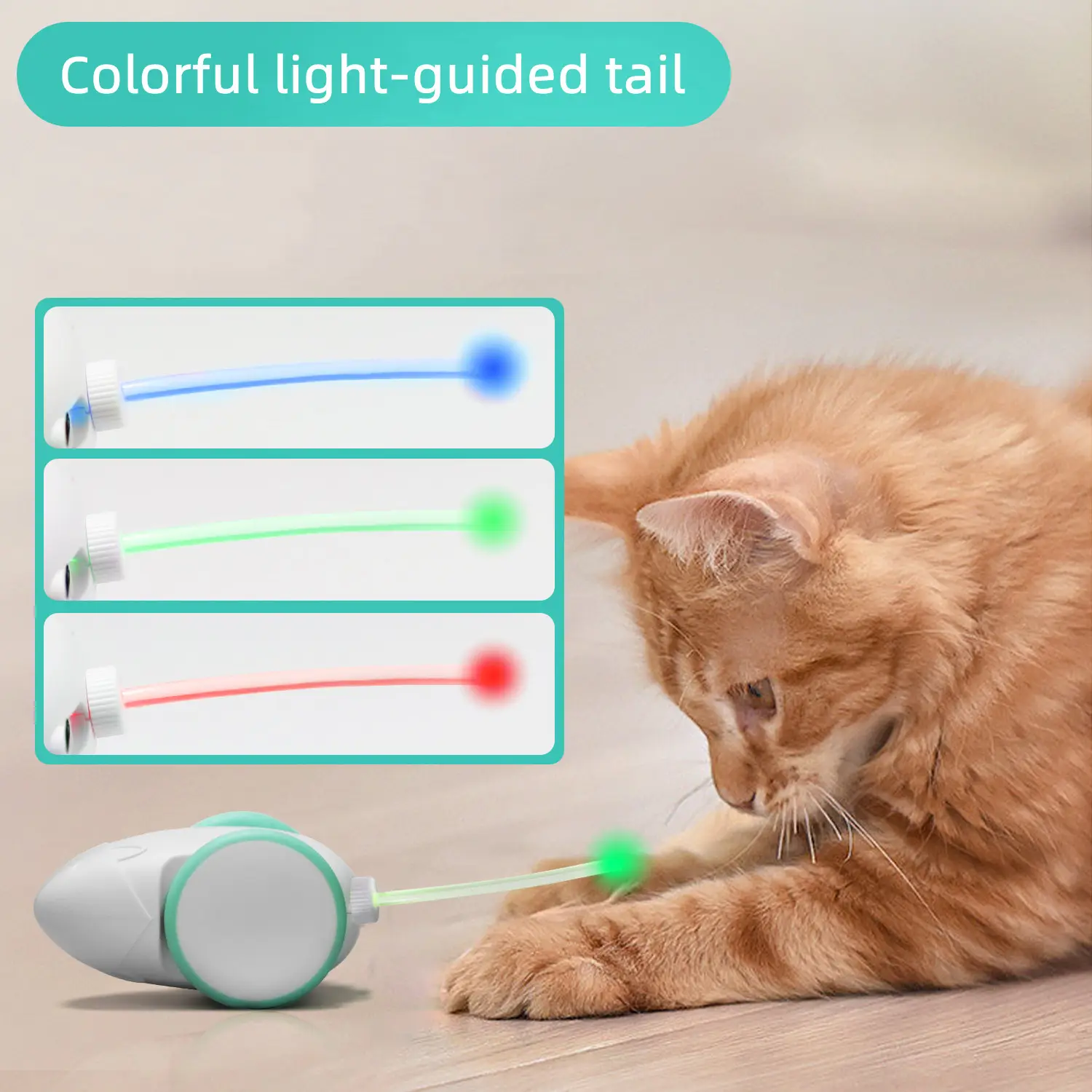 Tat kedi sıçan oyuncak Emulational renkli kuyruk ve tüy kuyruk ile otomatik interaktif Pet kedi oyuncak fare