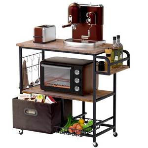 Venta al por mayor Cocina Panaderos de madera Estante Marco de metal Carro de 3 niveles Carro de comedor Soporte para <span class=keywords><strong>microondas</strong></span> con estante de almacenamiento - Product Image 2