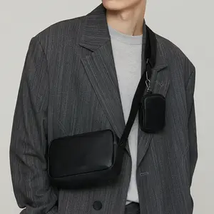 2024 New Mini Messenger Bag PU Single Shoulder Men and Women Black Crossbody Bag