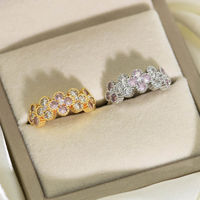Bague en laiton de style Dubaï, plaquée or 24 carats, forme de fleur, zircone, bague ajustable pour femmes