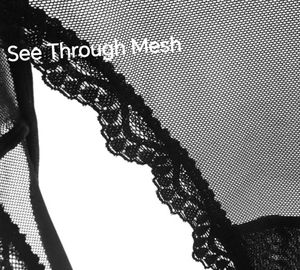 Culotte tentante femmes taille haute t-back voir à travers maille dentelle garniture érotique dos boucle en métal et évider décoration séduisante - Product Image 6