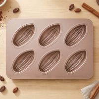 MIXWARES Moule à madeleines antiadhésif 6 cavités - Plaque de cuisson en acier au carbone en forme de fève de cacao, moule à gâteau réutilisable pour four