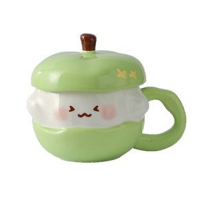 Cute Apple Ceramic Mug with Lid Porcelain Coffee Cup Gift Drinkware for Home Office - Product Image 6